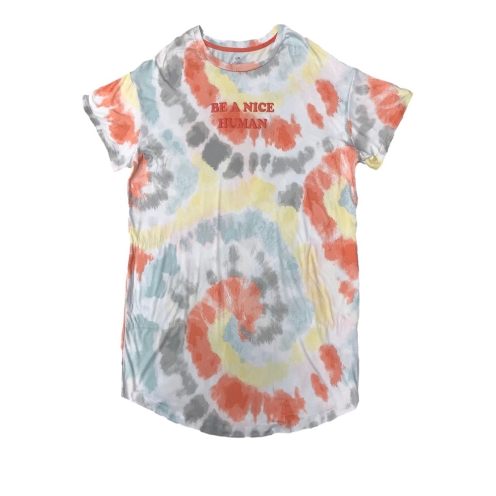 NWT women’s Tie Dye Be A Nice Human Nightgown Sleepshirt Sleep Shirt l